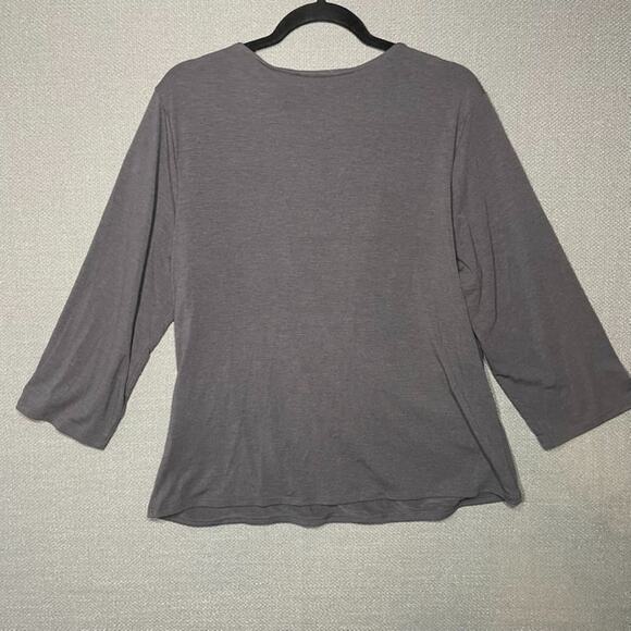 Attention Black Faux Wrap Ruche 3/4 Sleeve Top XL Stretch Effortless Travel - Picture 5 of 5